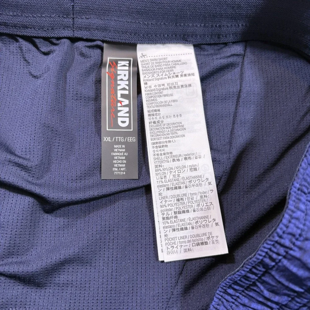 Kirkland Signature Mens Swim‎ Shorts XXL Blue Stripe Elastic Waist Pockets
